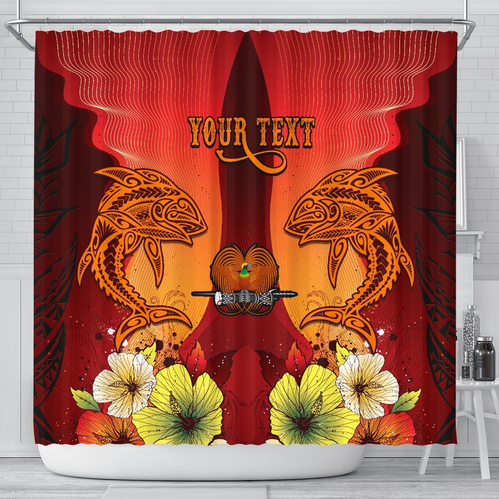 Papua New Guinea Custom Personalised Shower Curtains - Tribal Tuna Fish 177 x 172 (cm) Orange - Polynesian Pride