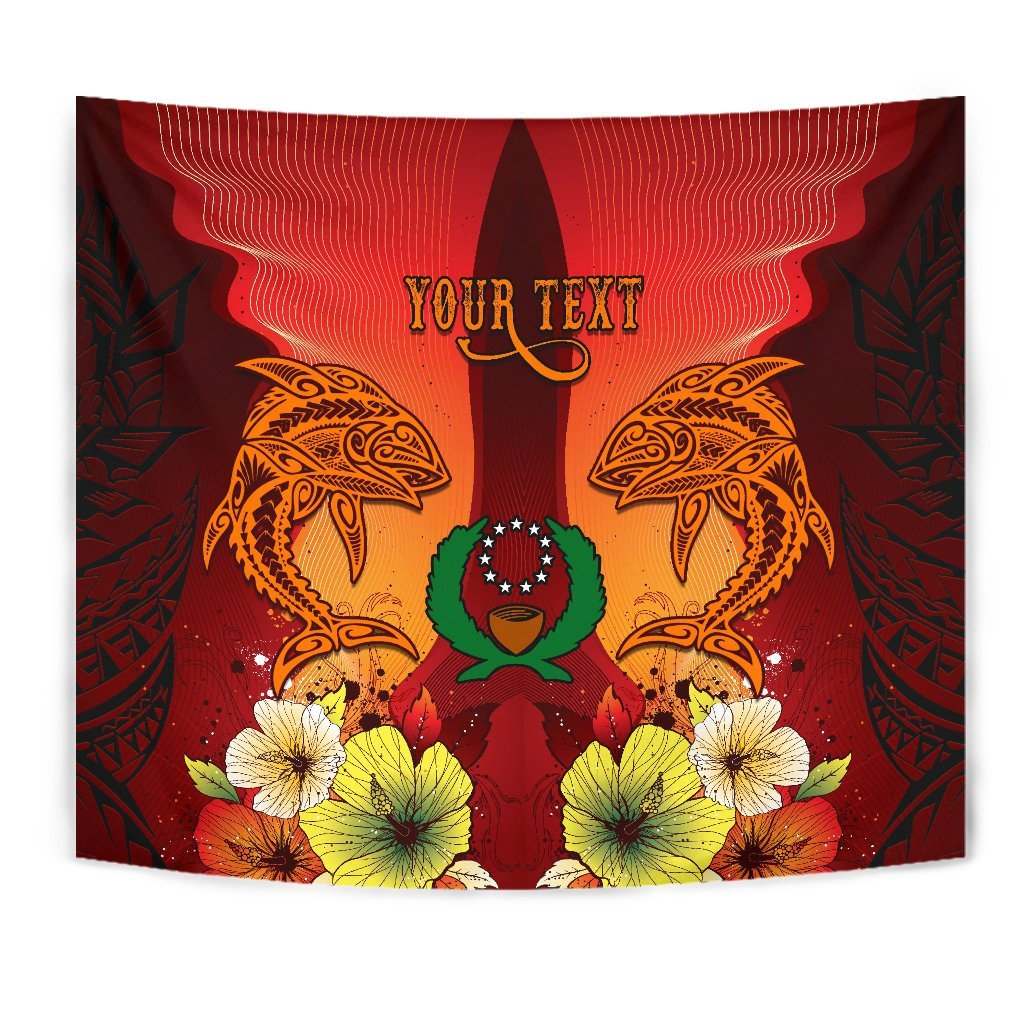 Pohnpei Custom Personalised Tapestries - Tribal Tuna Fish Wall Tapestry Orange - Polynesian Pride