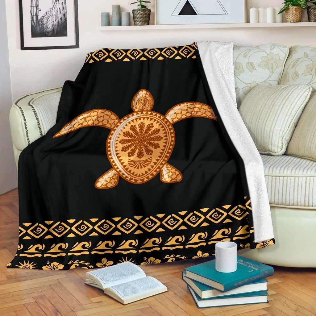 Golden Polynesian Turtle Premium Blanket - AH White - Polynesian Pride