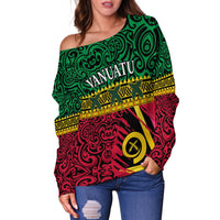 Vanuatu Dreamy Off Shoulder Sweater Flag and Pattern LT13 - Polynesian Pride