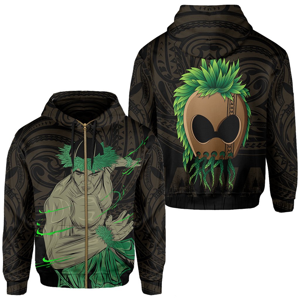 Polynesian Hula Man Helmet Hawaii Zip Hoodie Gold Unisex Gold - Polynesian Pride