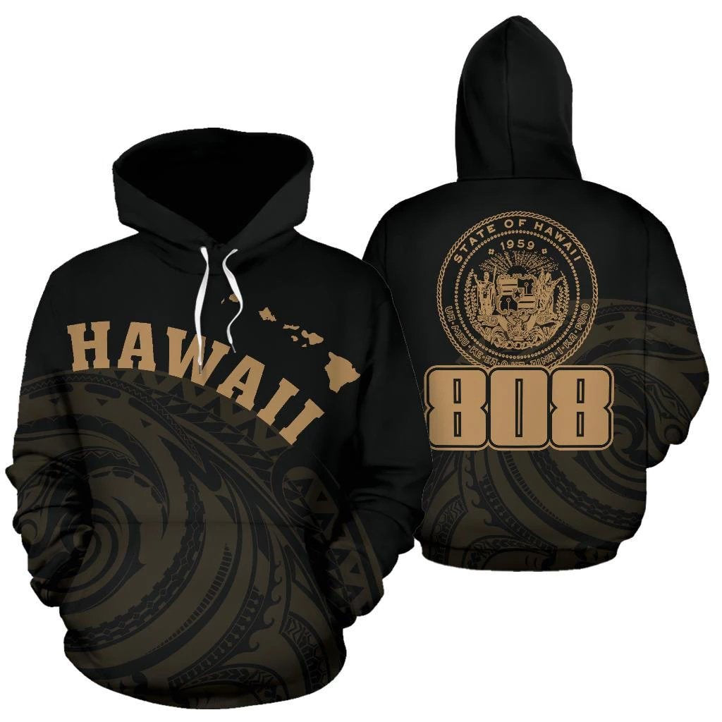 Hawaii Polynesia Hoodie Golden Tatau Style Unisex White - Polynesian Pride