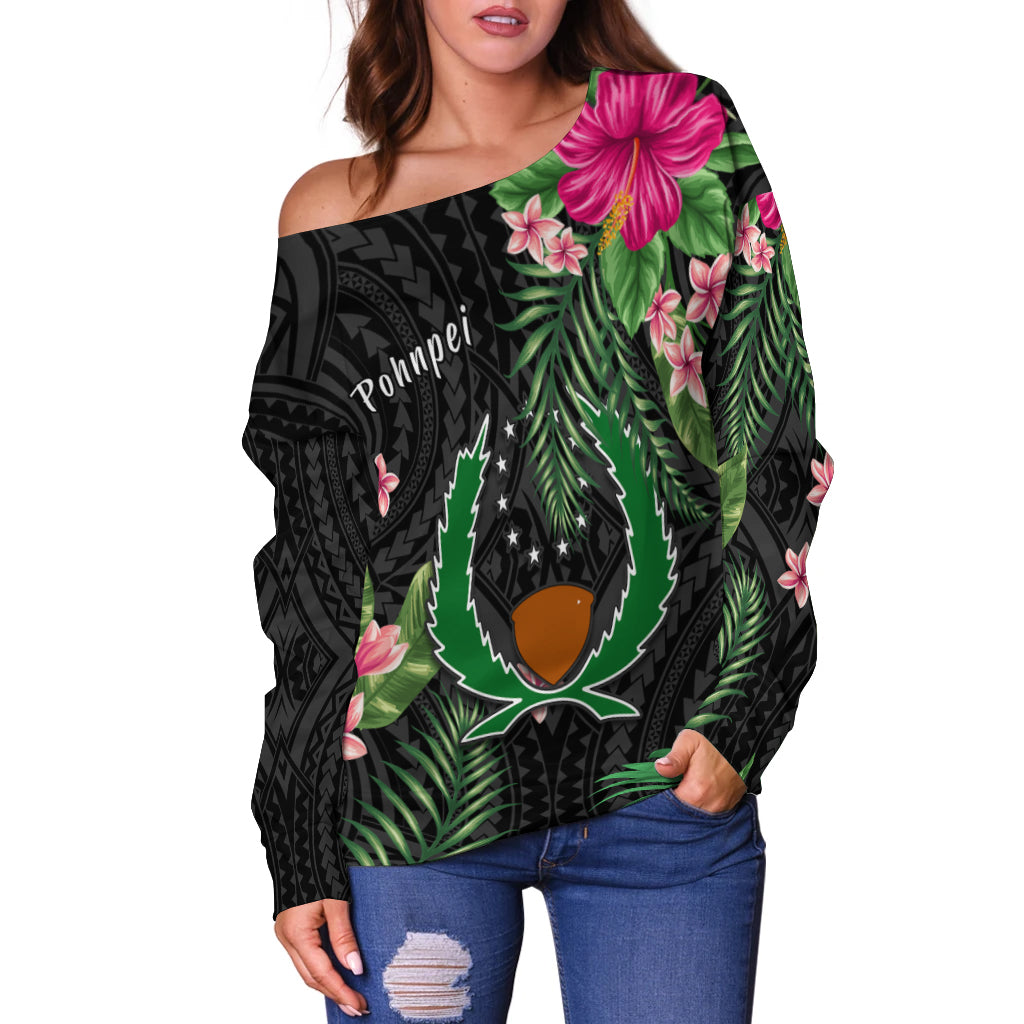 Pohnpei Micronesia Off Shoulder Sweater Tropical Flowers LT13 - Polynesian Pride