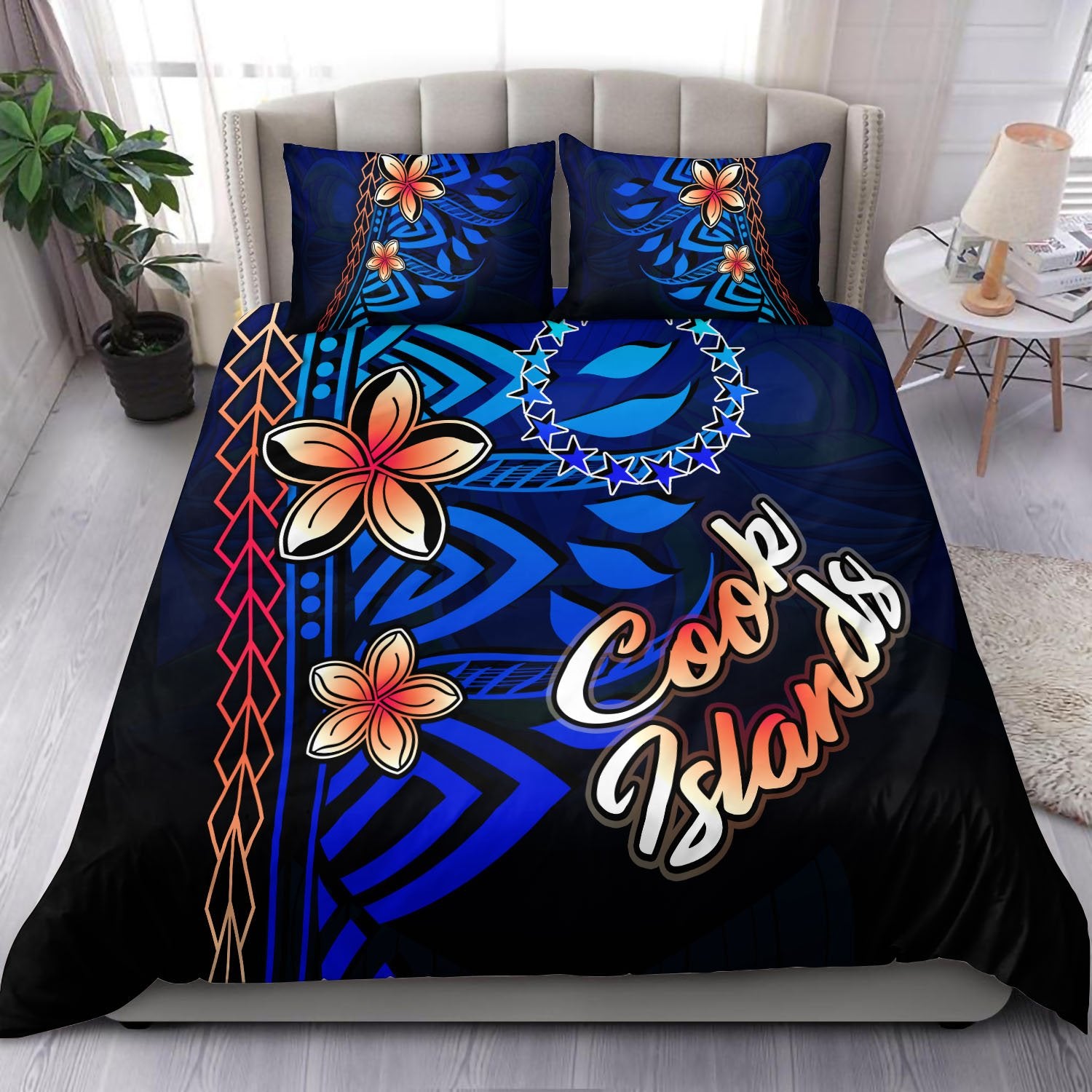 Cook Islands Bedding Set - Vintage Tribal Mountain Blue - Polynesian Pride