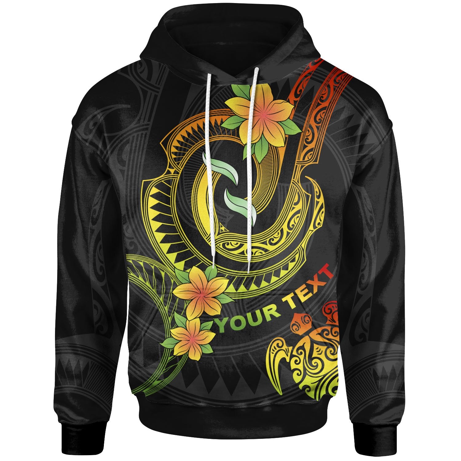 Polynesian Custom Hoodie Reggae Plumeria Flowers with Polynesian Patterns Unisex Reggae - Polynesian Pride