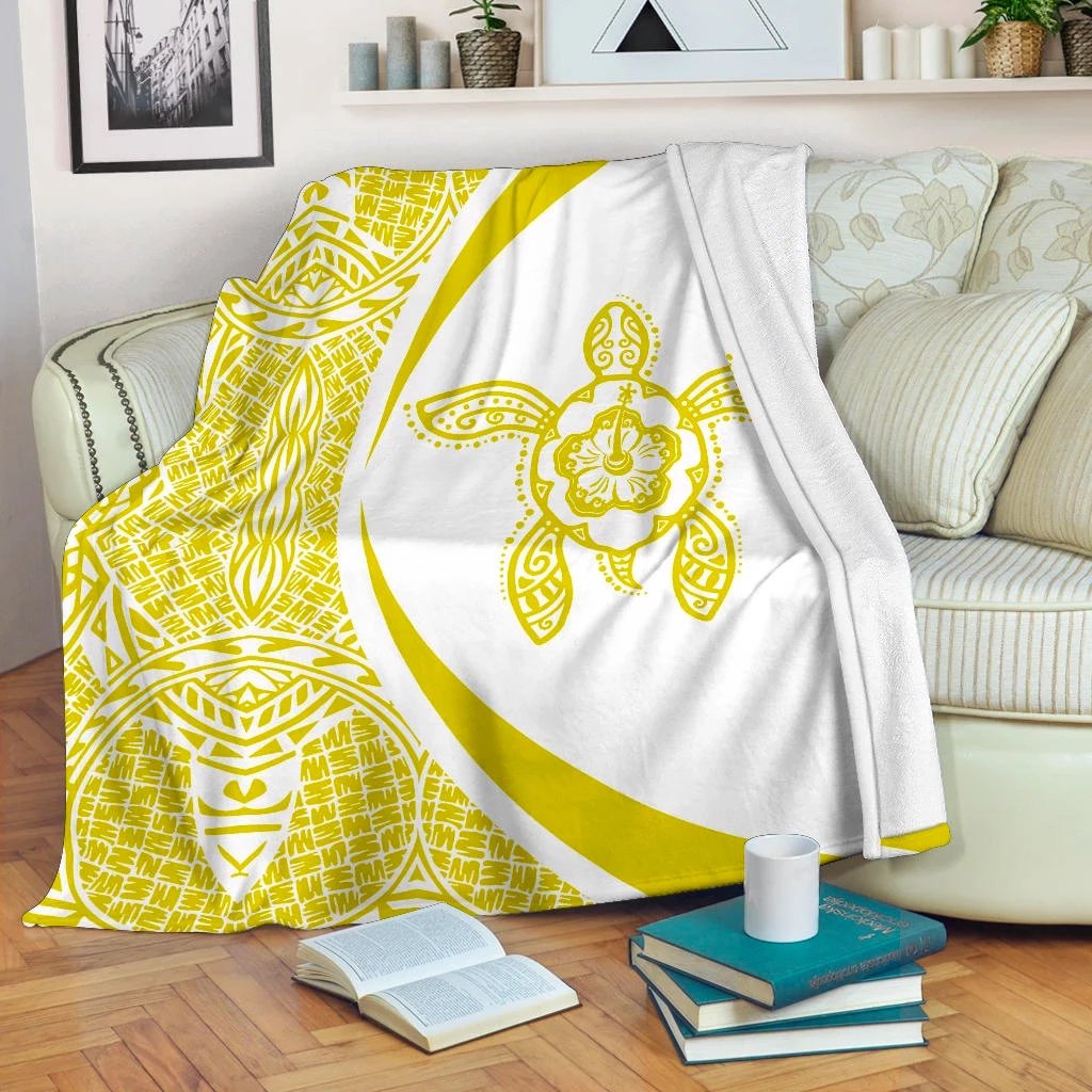 Hawaii Polynesian Tribal Premium Blanket - Circle Style Yellow And White White - Polynesian Pride