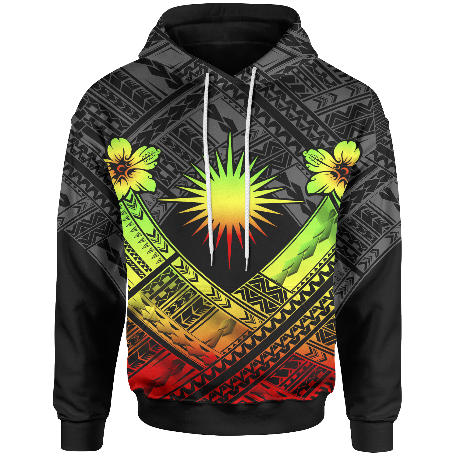 Marshall Islands Polynesian Hoodie Marshall Islands Reggae Flag Camisole Hibiscus Style Unisex Reggae - Polynesian Pride