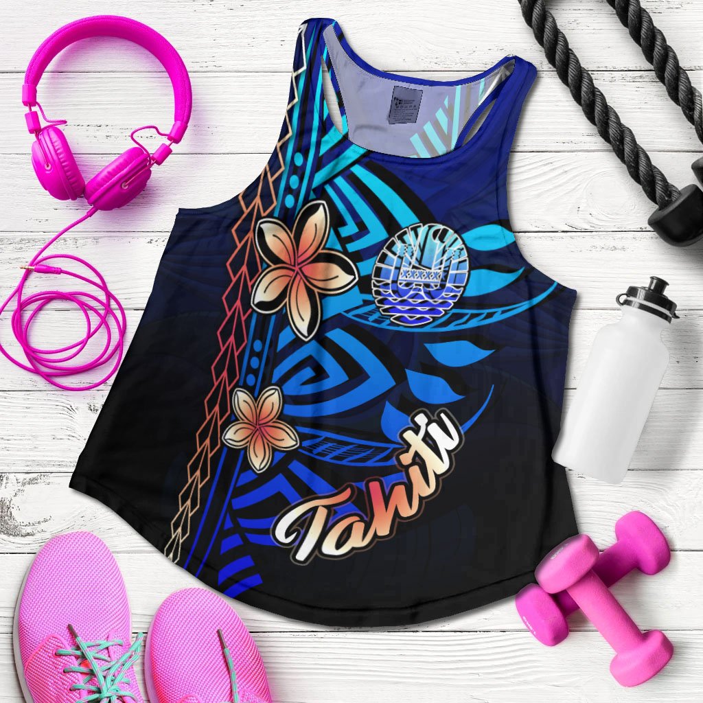 Tahiti Woman's Racerback Tank - Vintage Tribal Mountain Blue - Polynesian Pride