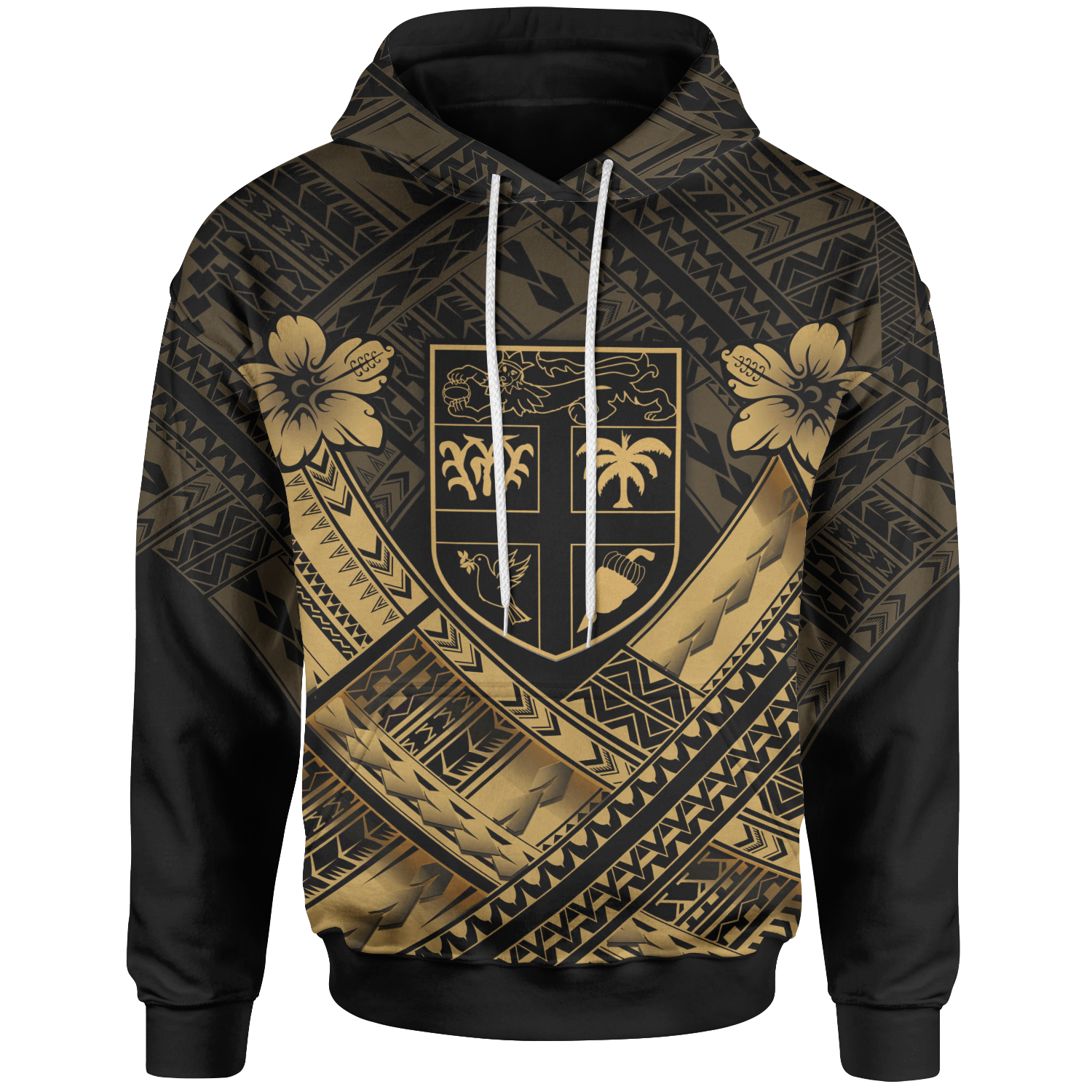 Fiji Polynesian Custom Hoodie Fiji Gold Seal Camisole Hibiscus Style Unisex Gold - Polynesian Pride