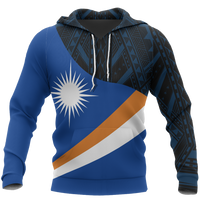 Marshall Islands Pullover Hoodie Marshall Islands Flag Polynesian Tattoo A0 Unisex Blue - Polynesian Pride