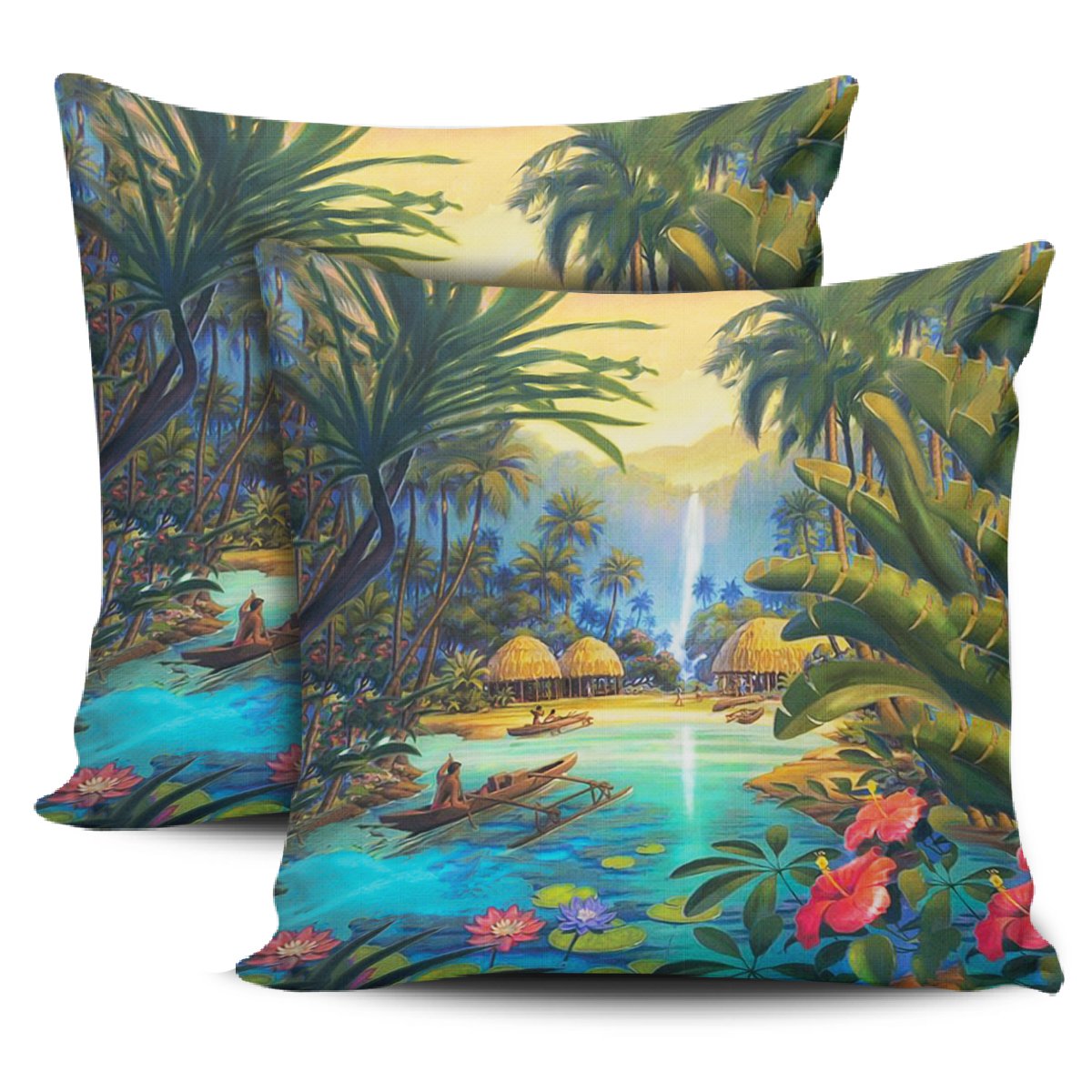 Vintage Village Pillow Covers One Size Zippered Pillow Cases 18"x 18" (Twin Sides) (Set of 2) Black - Polynesian Pride