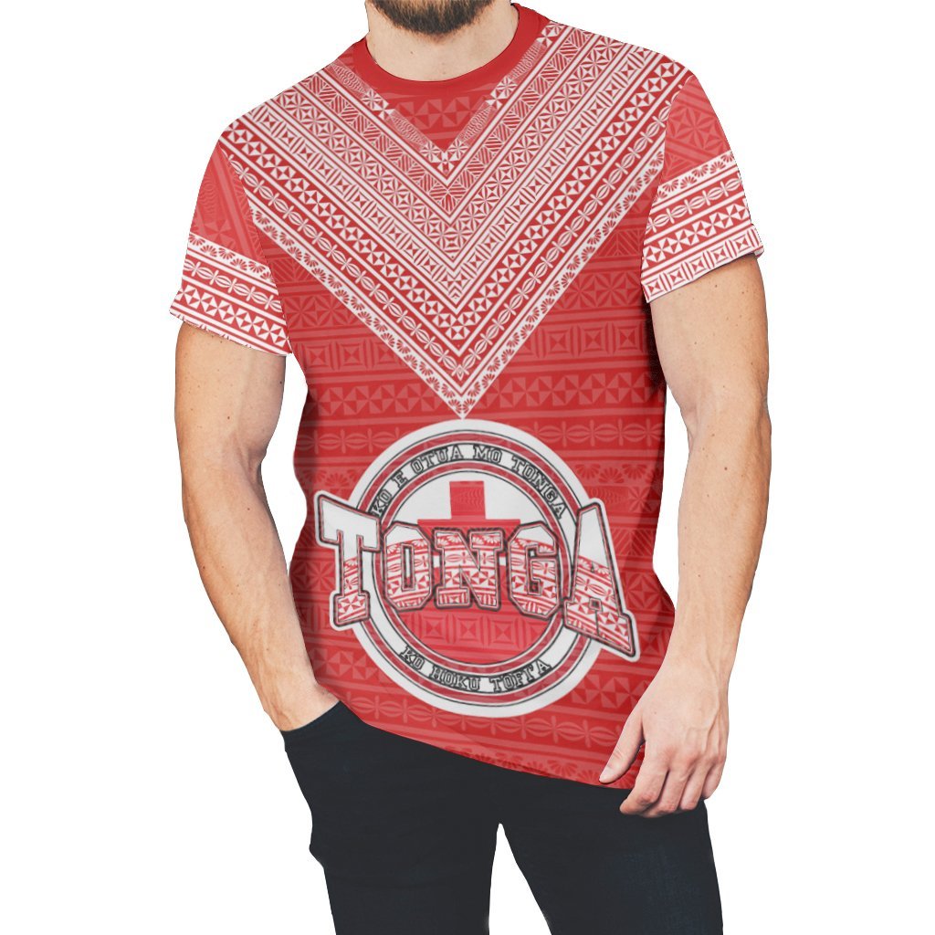 Tonga T Shirt Tonga Flag and Tapa Pattern Unisex Red - Polynesian Pride