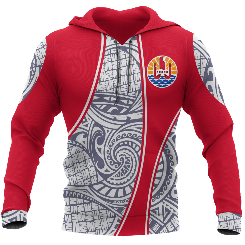 French Polynesia Hoodie Gash Style Unisex White & Red - Polynesian Pride