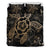 Hawaiian Hibiscus Turtle Wave Polynesian Bedding Set Gold Black - Polynesian Pride