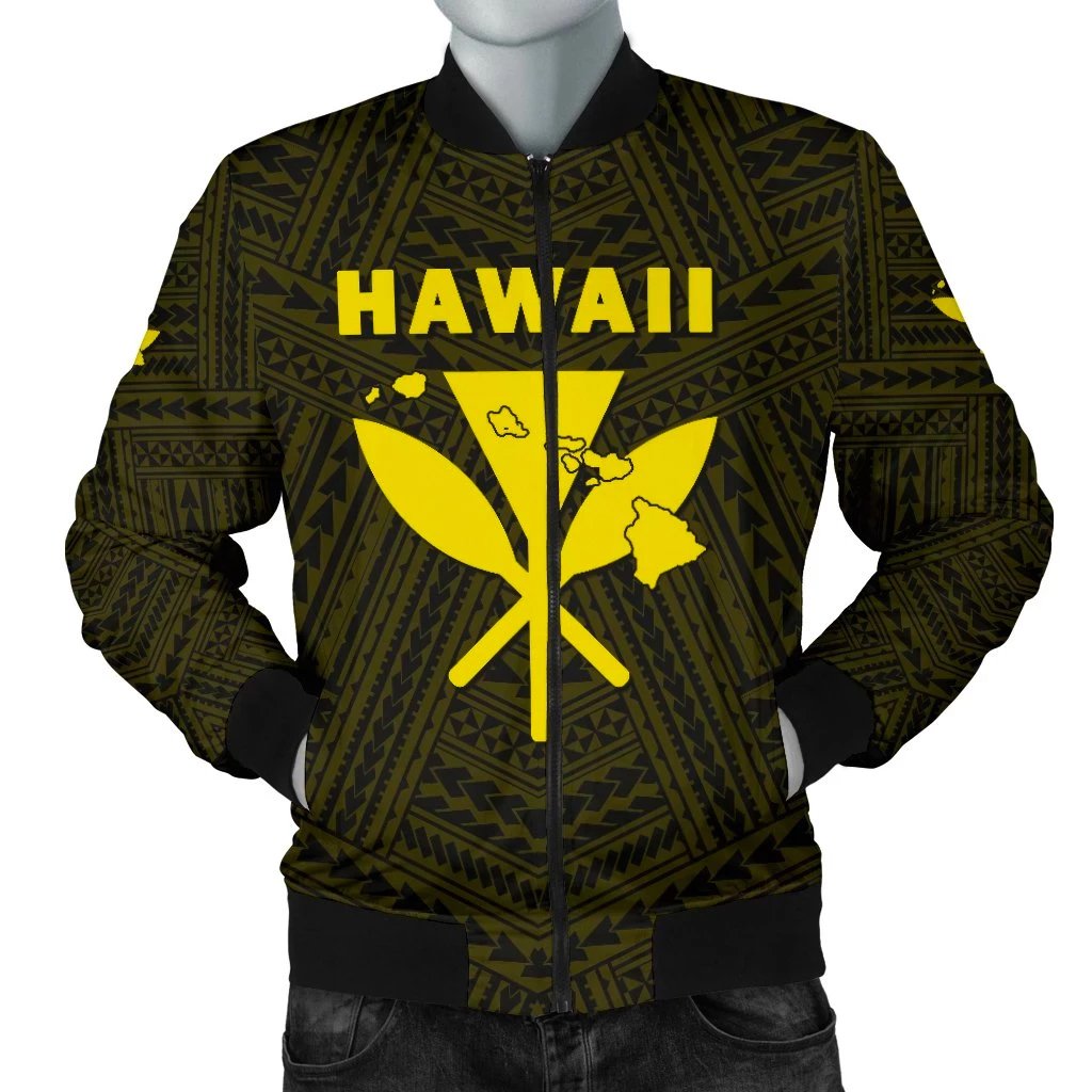 Hawaii Kanaka Polynesian Men's Bomber Jacket Yellow Yellow - Polynesian Pride