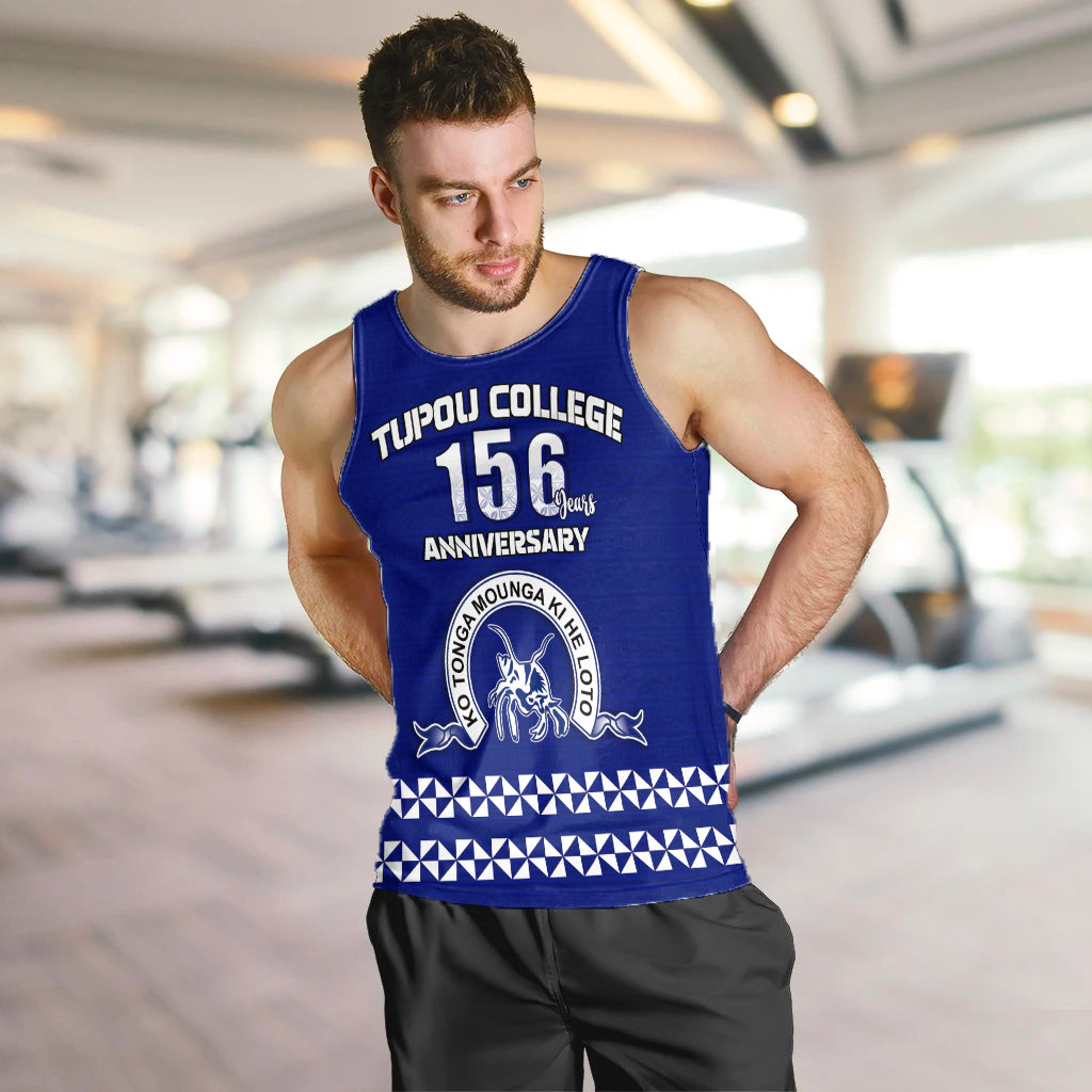 Tonga Tupou College Toloa Men Tank Top 156 Years Anniversary Tongan Ngatu LT13 Blue - Polynesian Pride