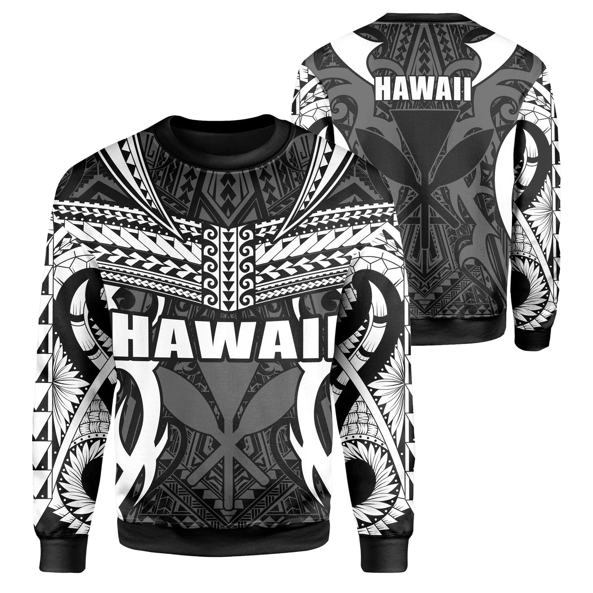 Hawaii Polynesian Tribal Kanaka Maoli Sweatshirt - AH - White - Mark Style Unisex White - Polynesian Pride