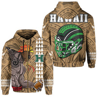 Polynesian Warrior Helmet Football Kanaka Kakau Hawaii Zip Hoodie Gold Unisex Gold - Polynesian Pride