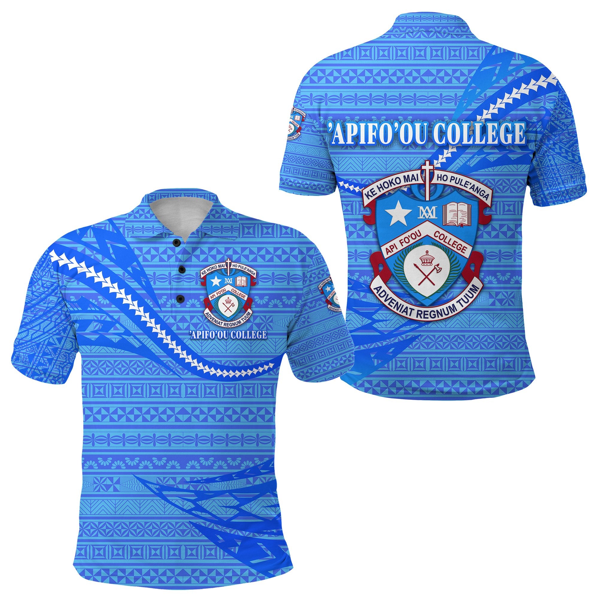 Apifoou College Polo Shirt Tonga Unique Version Full Blue Unisex Blue - Polynesian Pride