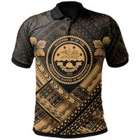 Federated States of Micronesia Polynesian Polo Shirt FSM Gold Seal Camisole Hibiscus Style Unisex Black - Polynesian Pride