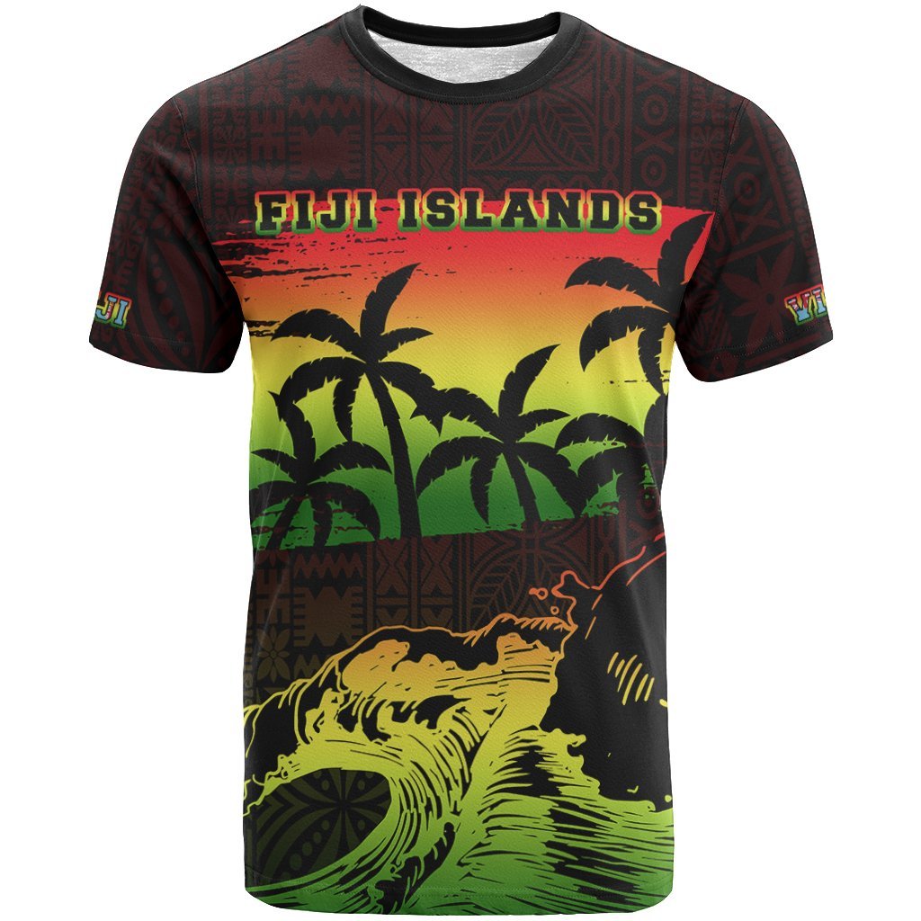 Fiji Islands T Shirt Fiji Islands Coat of Arms Sunset Reggae A0 Unisex Black - Polynesian Pride