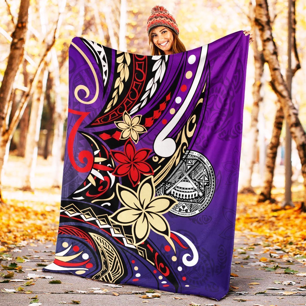 American Samoa Premium Blanket - Tribal Flower With Special Turtles Purple Color - Polynesian Pride