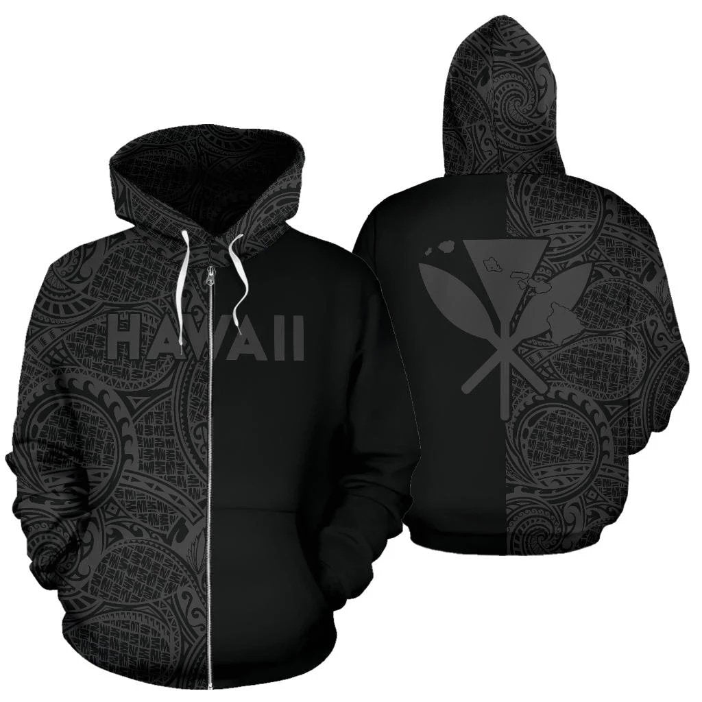 Hawaii Kanaka Polynesian Zip up Hoodie The Half Grey Unisex Grey - Polynesian Pride