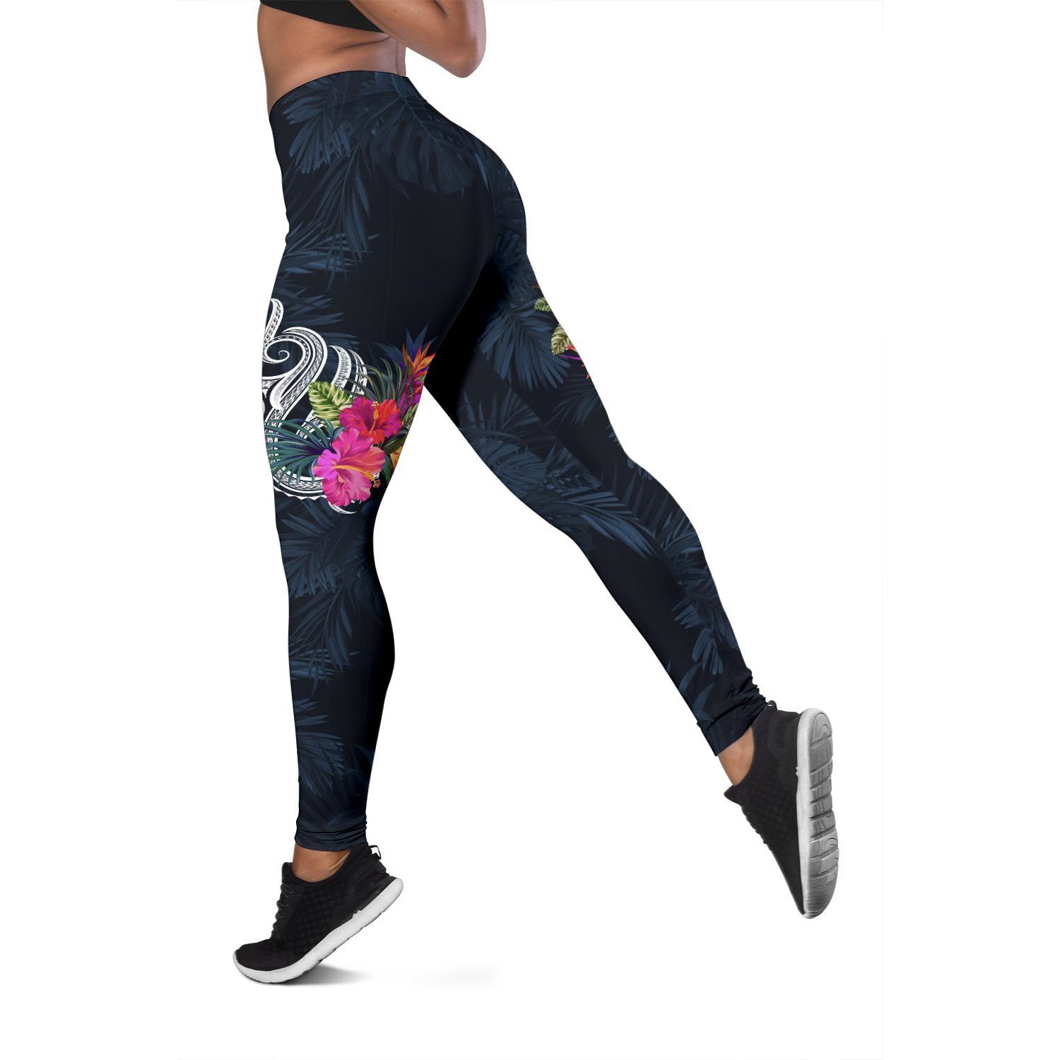 Polynesian Women's Leggings - Tropical Flower Black - Polynesian Pride