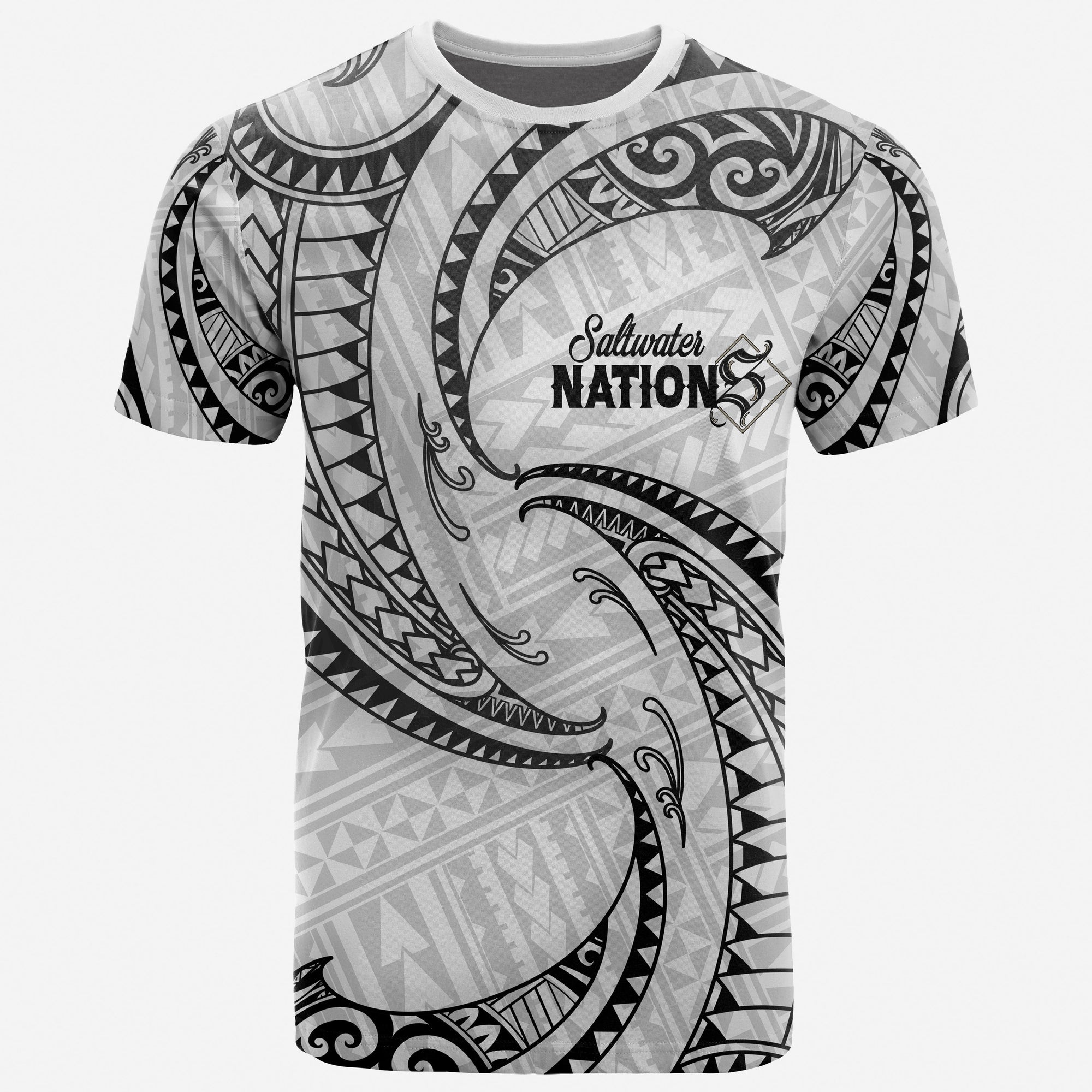 Polynesian Saltwater Nations T Shirt White Tribal Wave Unisex White - Polynesian Pride