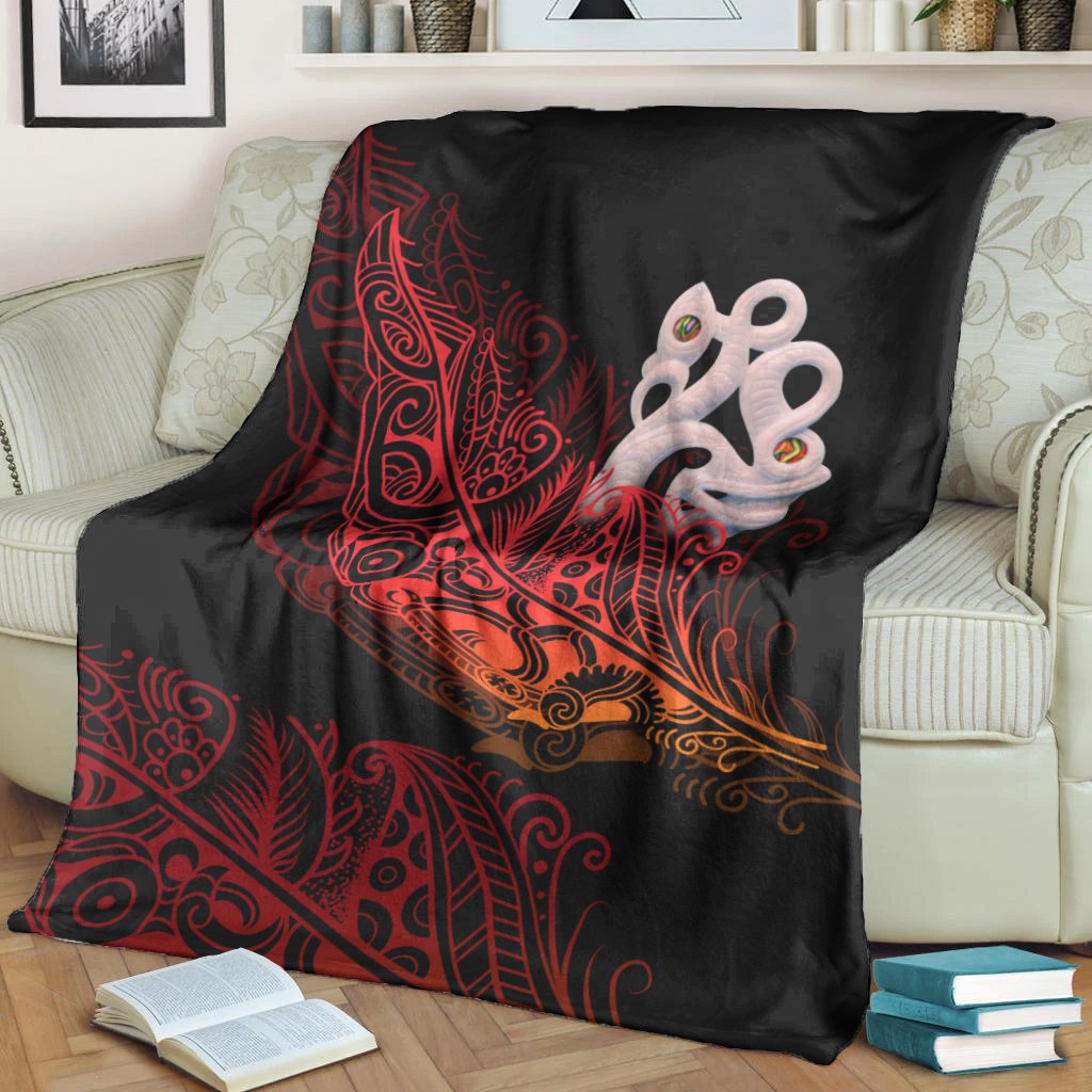 Aotearoa Premium Blanket (Red) Fern Mix Manaia Matau LT13 Blankets White - Polynesian Pride