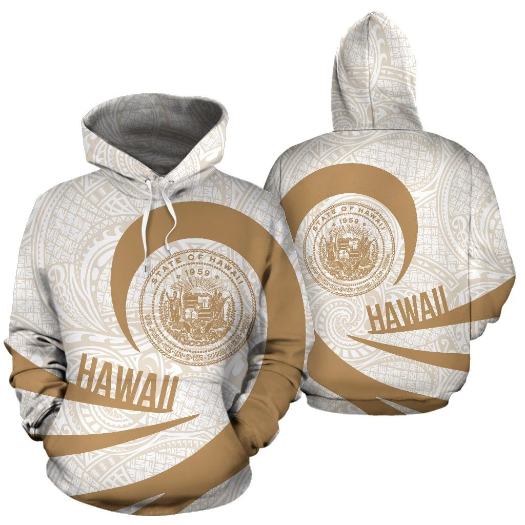 Hawaii Coat of Arms Roll In My Heart Hoodie Gold and White Unisex White - Polynesian Pride