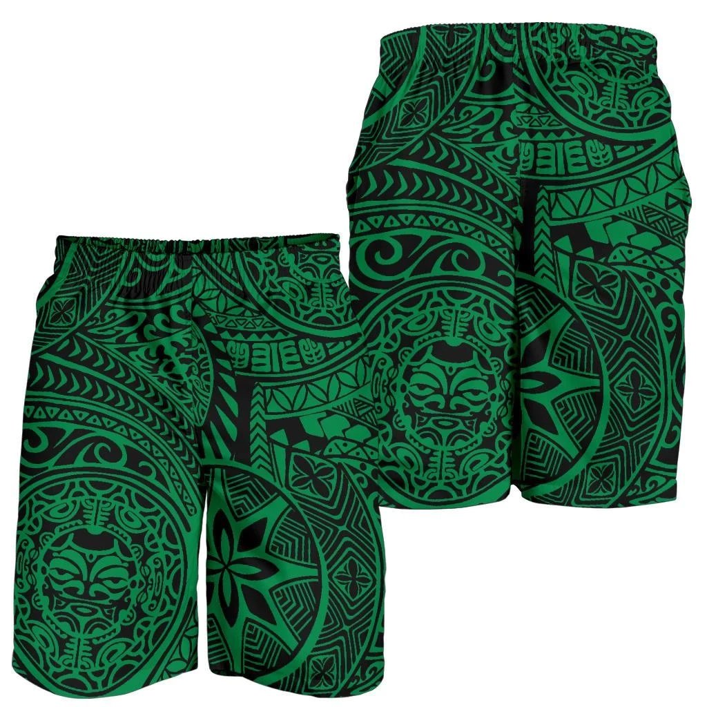 Polynesian Hawaiian Style Tribal Tattoo Green Men's Short Green - Polynesian Pride