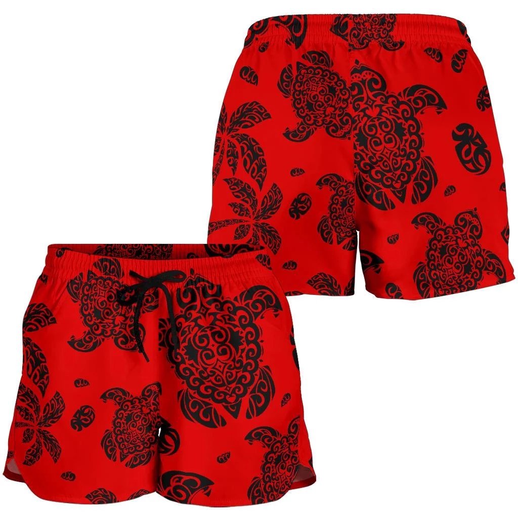 Polynesian Turtle Palm And Sea Pebbles Red Women's Short Women Red - Polynesian Pride