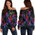 Pohnpei Women's Off Shoulder Sweaters - Sea Turtle In Tribal Polynesian Style Black - Polynesian Pride