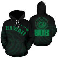 Hawaii Polynesia Hoodie Green Tatau Style Unisex White - Polynesian Pride