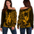 (Custom Personalised) Hawaii Day Kakau Off Shoulder Sweater Proud To Be Hawaiian Gold King Kamehameha and Kanaka Maoli LT13 Women Gold - Polynesian Pride