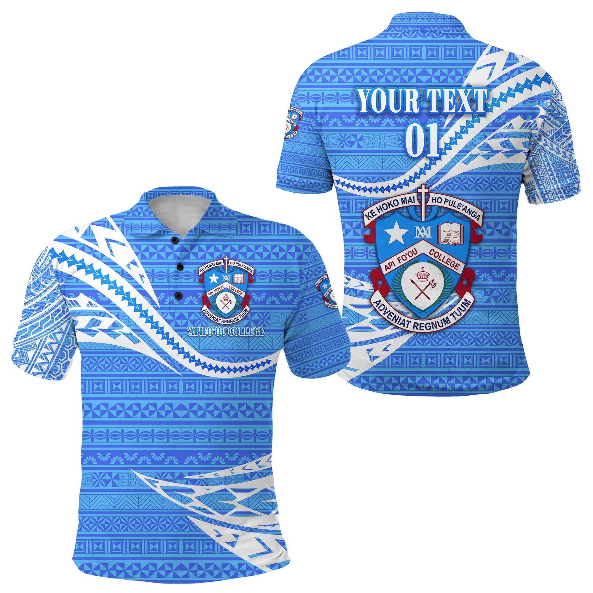 Custom Apifoou College Polo Shirt Tonga Unique Version Blue, Custom Text and Number Unisex Blue - Polynesian Pride