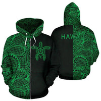 Turtle Hoodie Zip up Polynesian Half Style 01 Unisex Green - Polynesian Pride