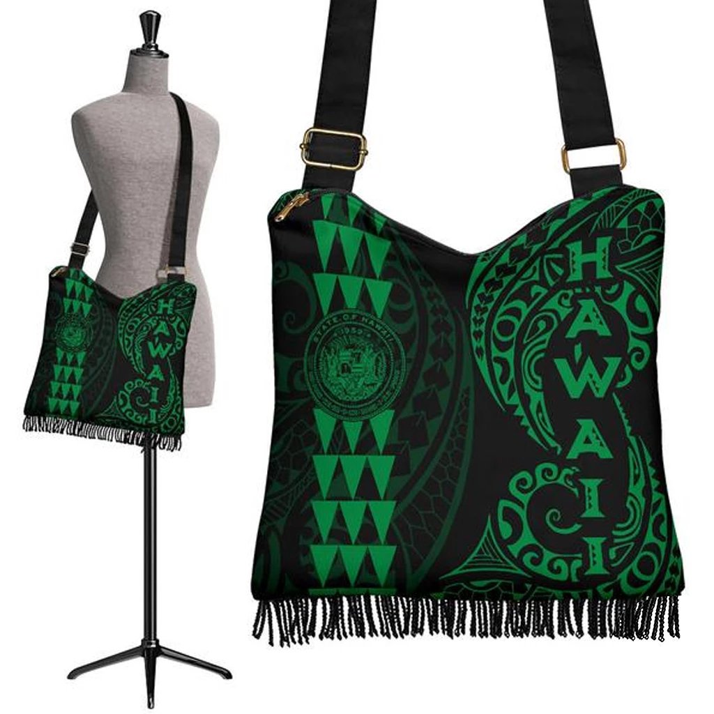 Hawaii Coat Of Arms Crossbody Boho Handbag Green Crossbody Boho Handbag One Size Green - Polynesian Pride