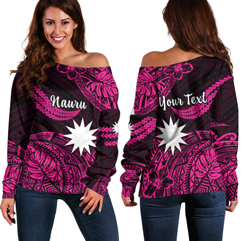 (Custom Personalised) Nauru Polynesian Hibiscus Naoero Pink Off Shoulder Sweater LT14 Women Pink - Polynesian Pride