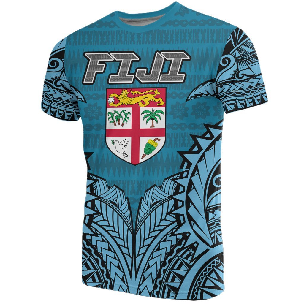 Fijian T Shirt Fijian Flag Polynesian Tattoo Tapa Style Unisex Blue - Polynesian Pride