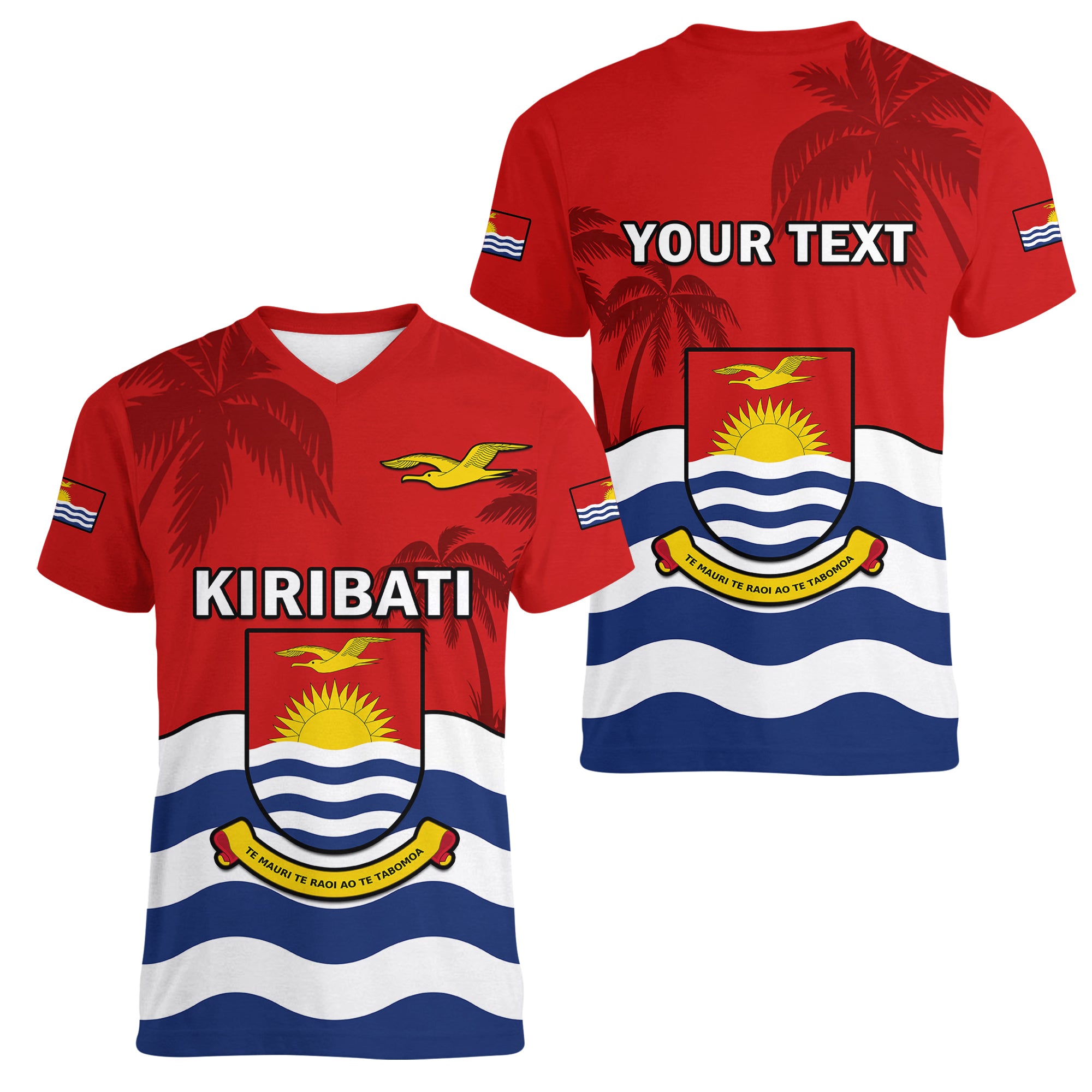 (Custom Personalised) Ribaberiki Kiribati Coat Of Arms Mix Palm Trees Women V Neck T Shirt LT14 Female Red - Polynesian Pride