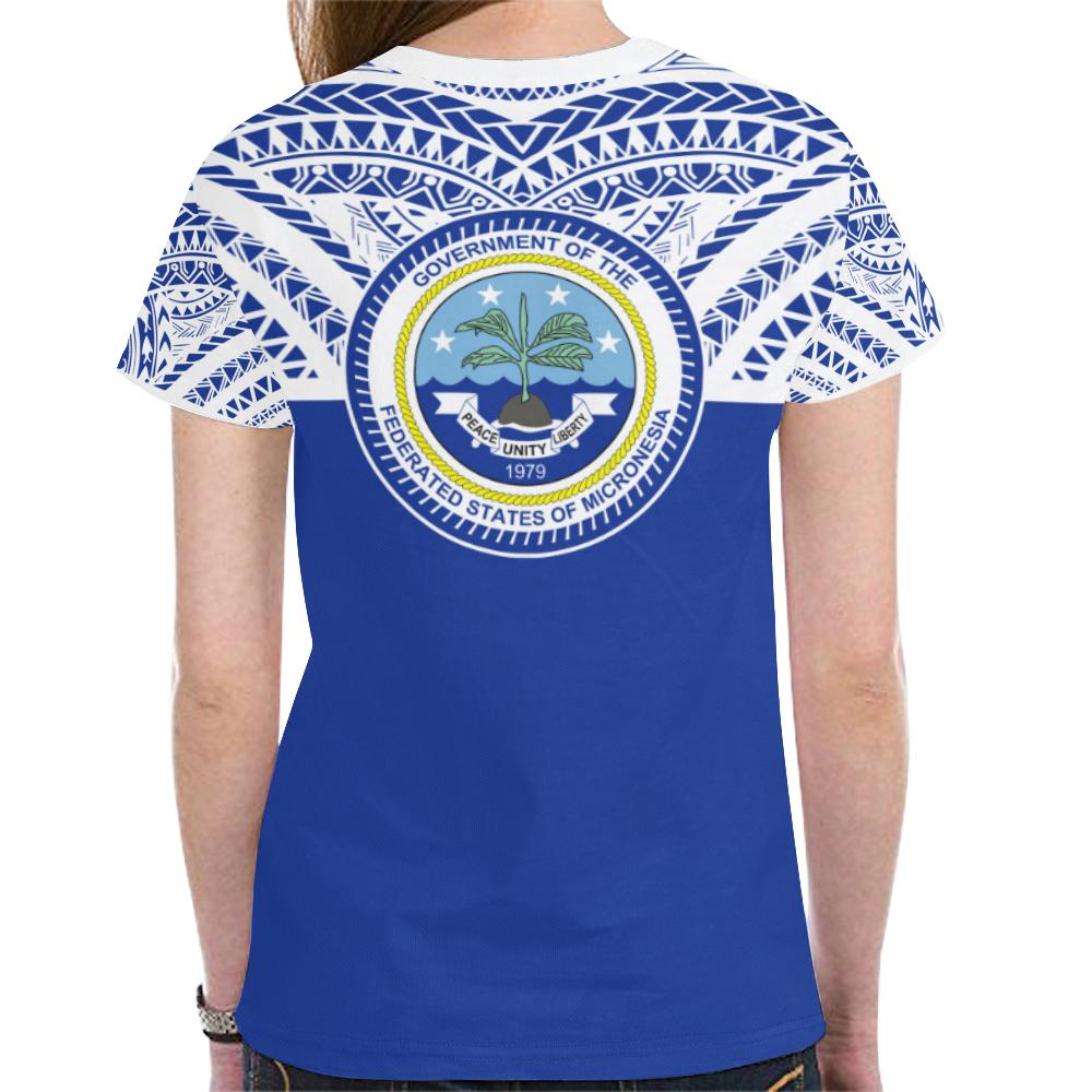 Chuuk States New All Over Print T Shirt Chuuk Love & F S M Seal Blue Version - Polynesian Pride