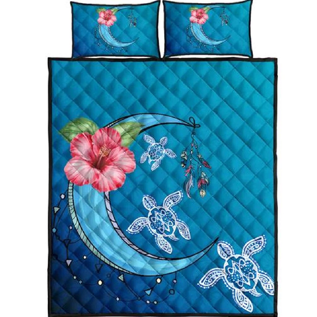 Hawaii Blue Moon Quilt Bed Set Black - Polynesian Pride