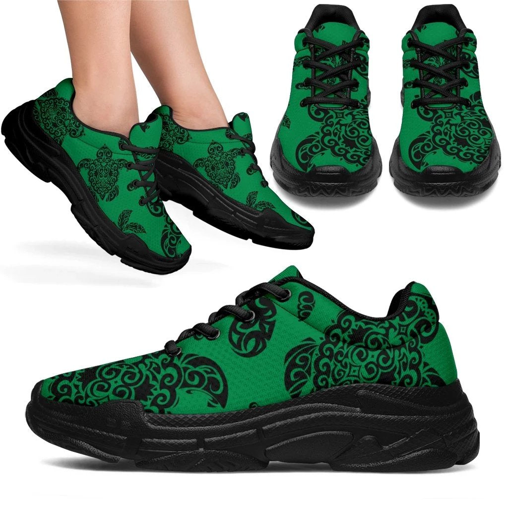 Polynesian Turtle Palm And Sea Pebbles Green Chunky Sneakers - Polynesian Pride