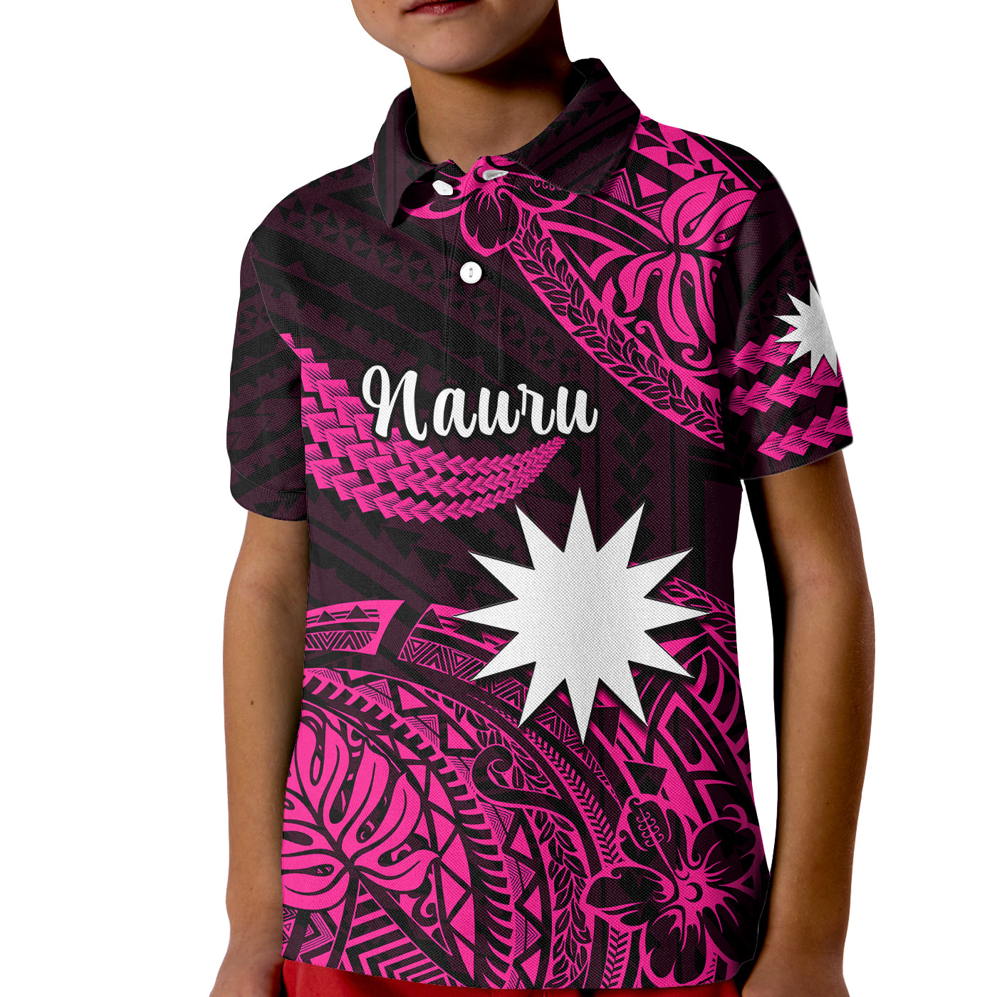 (Custom Personalised) Nauru Polynesian Hibiscus Naoero Pink Kid Polo Shirt LT14 Kid Pink - Polynesian Pride