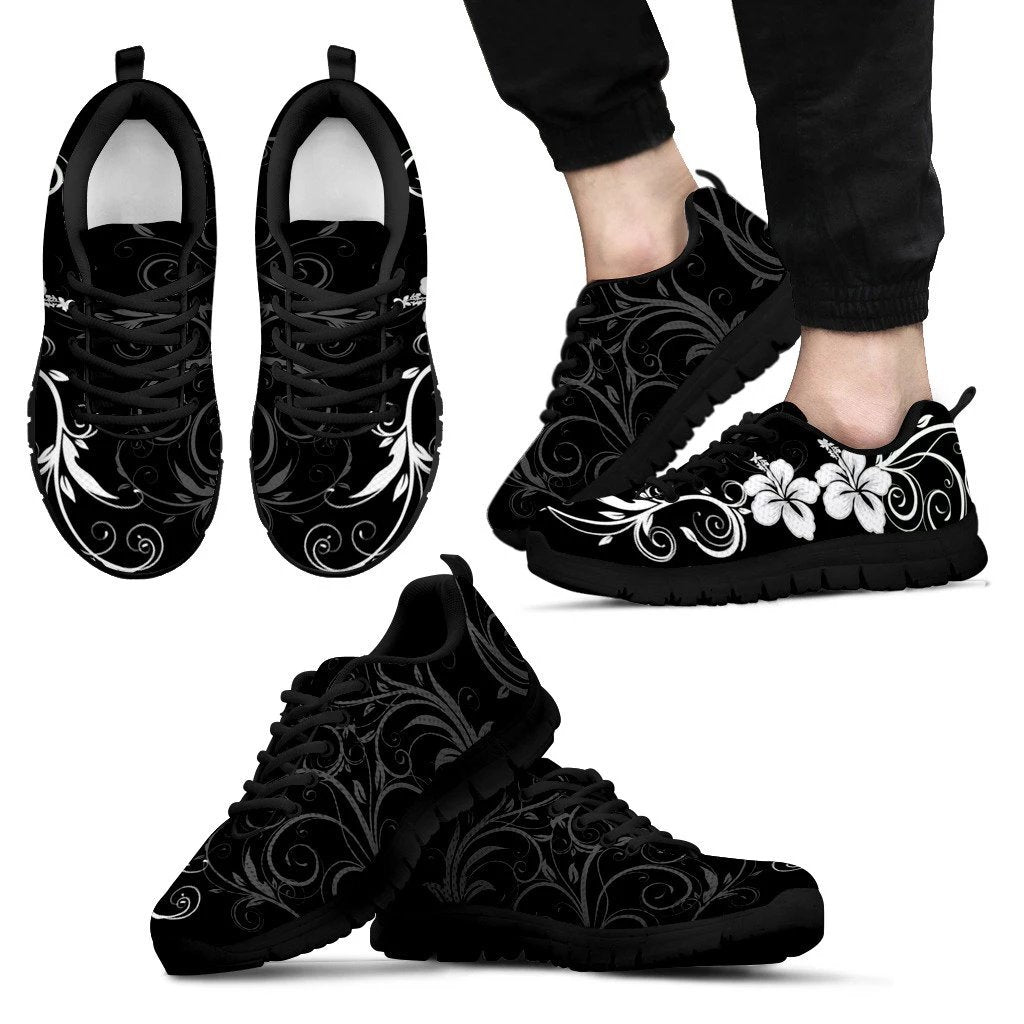 Hibiscus Sneakers Men's Sneakers Black - Polynesian Pride