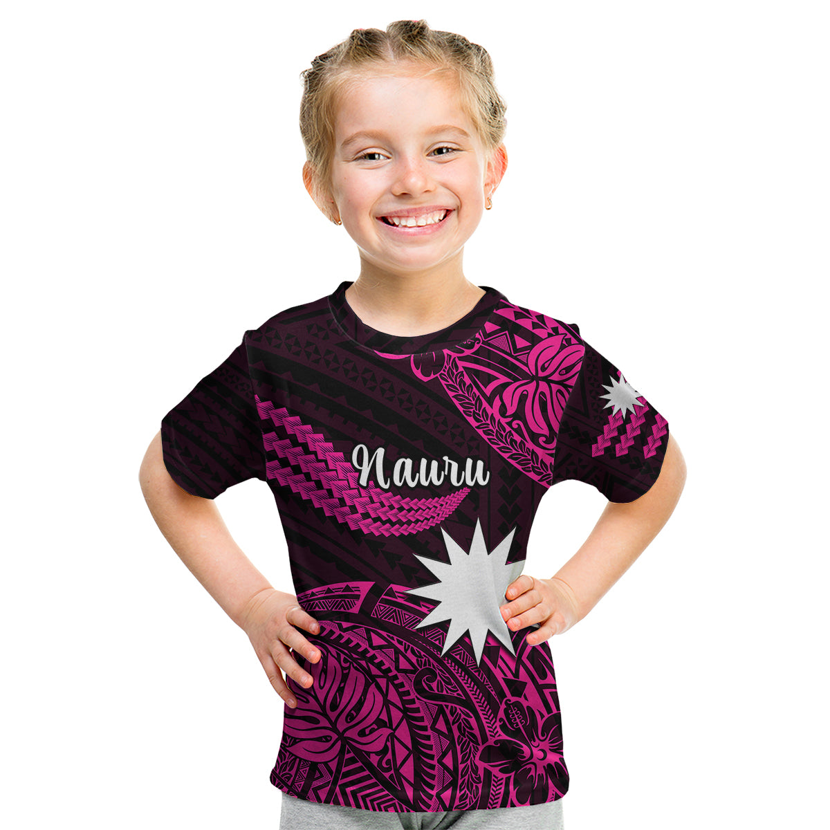 (Custom Personalised) Nauru Polynesian Hibiscus Naoero Pink Kid T Shirt LT14 - Polynesian Pride