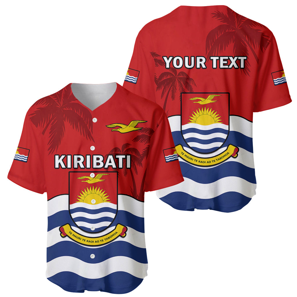 (Custom Personalised) Ribaberiki Kiribati Coat Of Arms Mix Palm Trees Baseball Jersey LT14 Red - Polynesian Pride