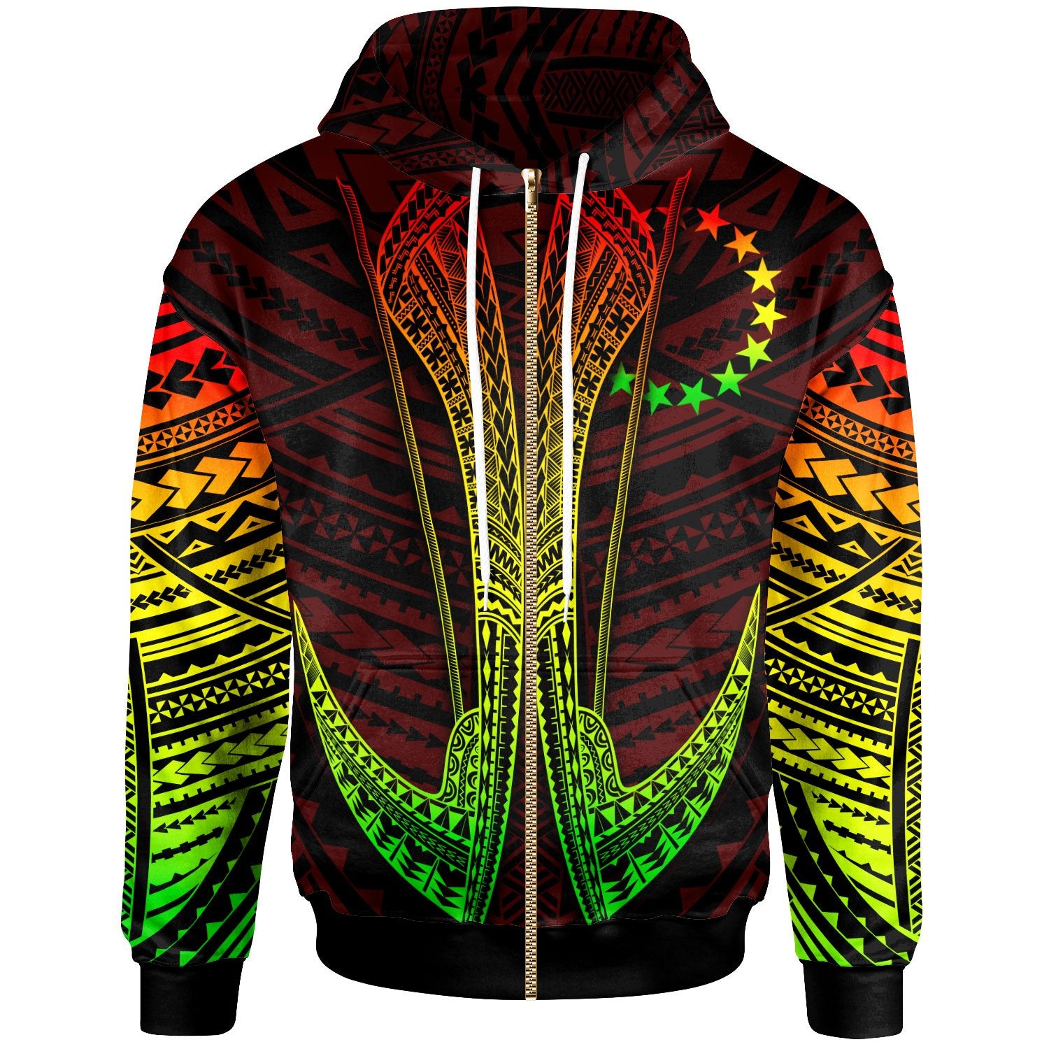 Cook Islands Custom Zip Hoodie Fish Hook Unisex Red - Polynesian Pride